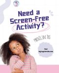 Graphic promoting screen-free activities for kids, featuring a thoughtful young child looking upward with text that reads, “Need a screen-free activity?” and “Parents, save this.” The Big Hugs for Kids logo appears at the top, with a call to action that says, “Visit bighugsforkids.com.”